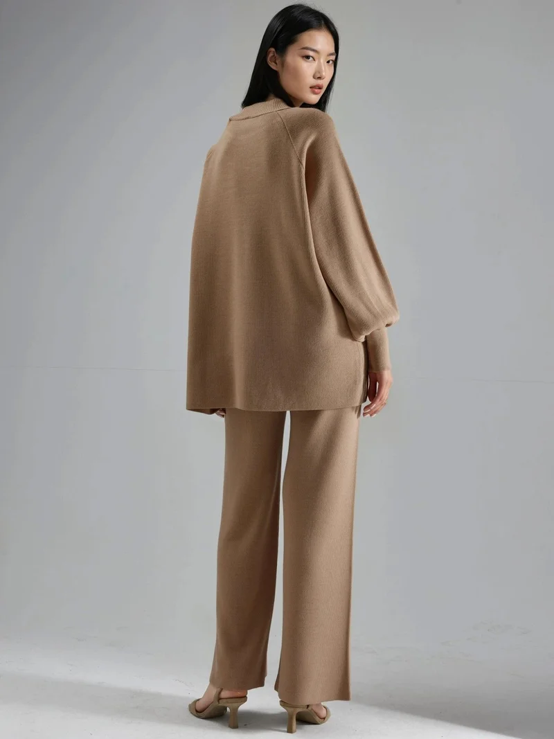 My Fashion Camel Brown MY FASHION Loose Fit Sweater & Pants Knit Co-ord Set for Women | Best Price UAE